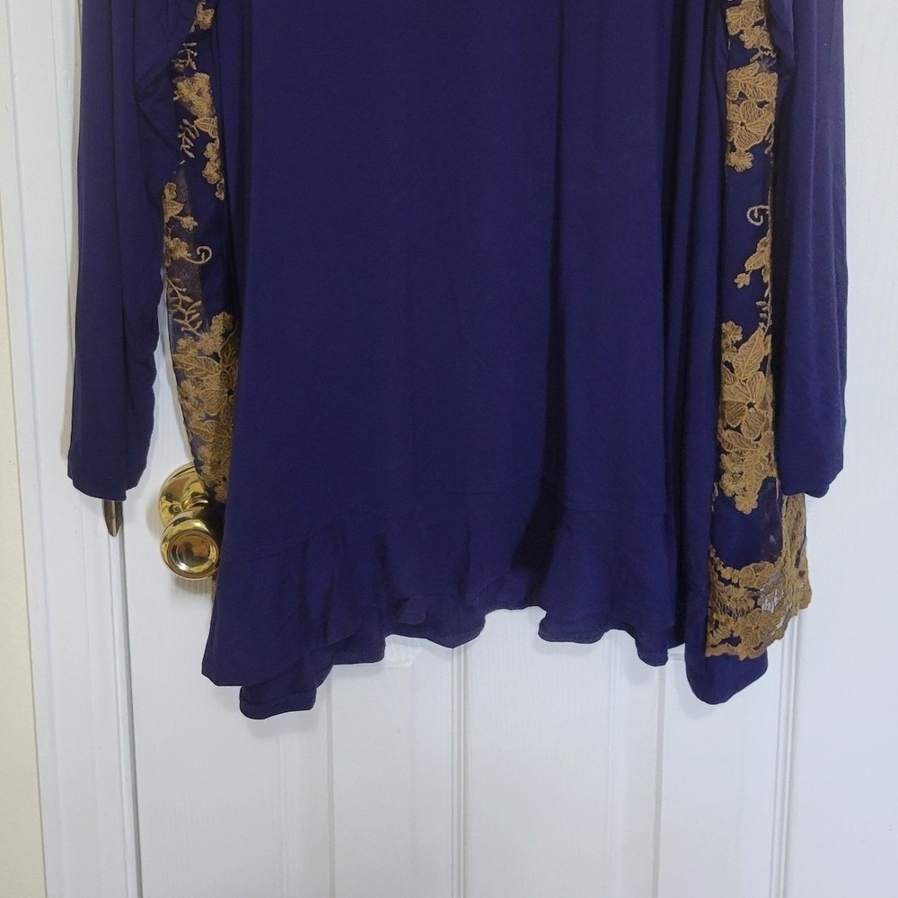 LOGO Lavish Lori Goldstein Purple Gold Floral Lace Tunic Top Women 2X LongSleeve - Picture 7 of 7